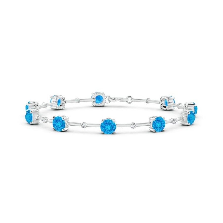 Bracelets Angara Swiss Blue Topaz | Prong-Set Swiss Blue Topaz And Bezel-Set Diamond Station Bracelet