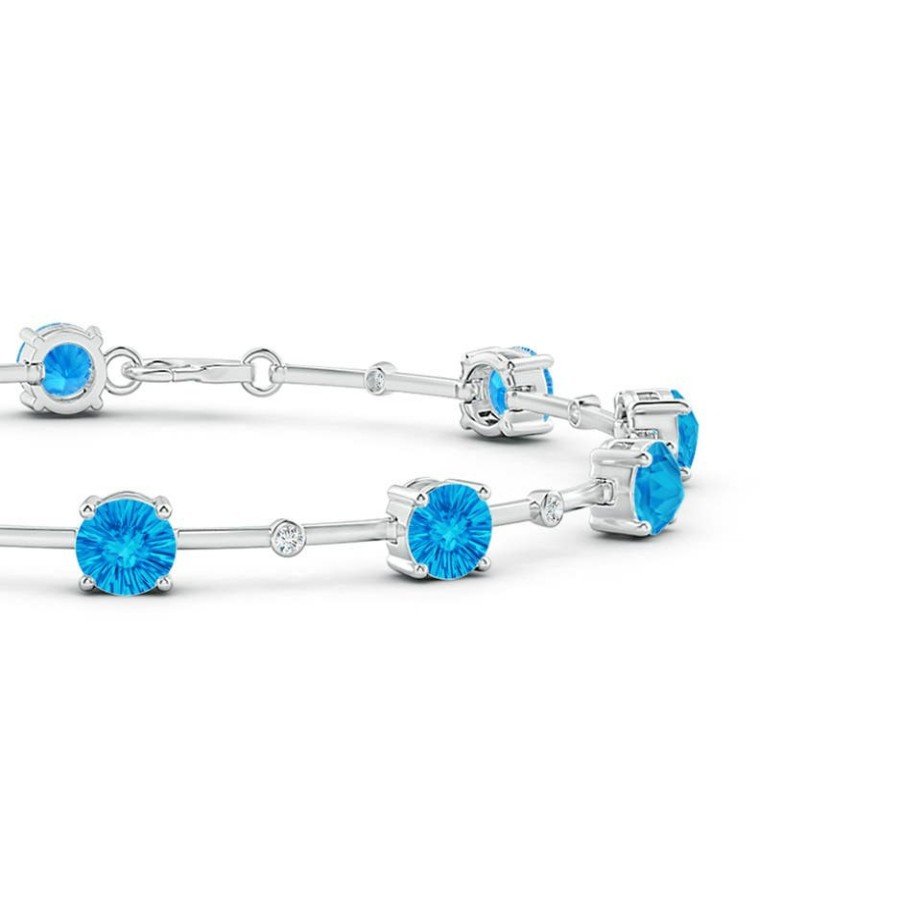 Bracelets Angara Swiss Blue Topaz | Prong-Set Swiss Blue Topaz And Bezel-Set Diamond Station Bracelet