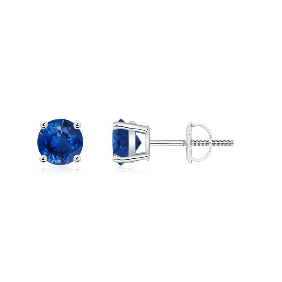 Earrings Angara Blue Sapphire | Basket-Set Round Blue Sapphire Studs