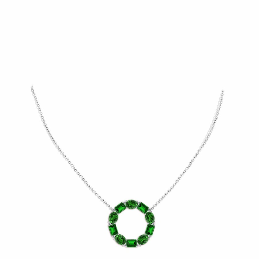 Necklaces Angara Emerald | Lab-Grown Emerald-Cut And Oval Emerald Circle Of Life Pendant