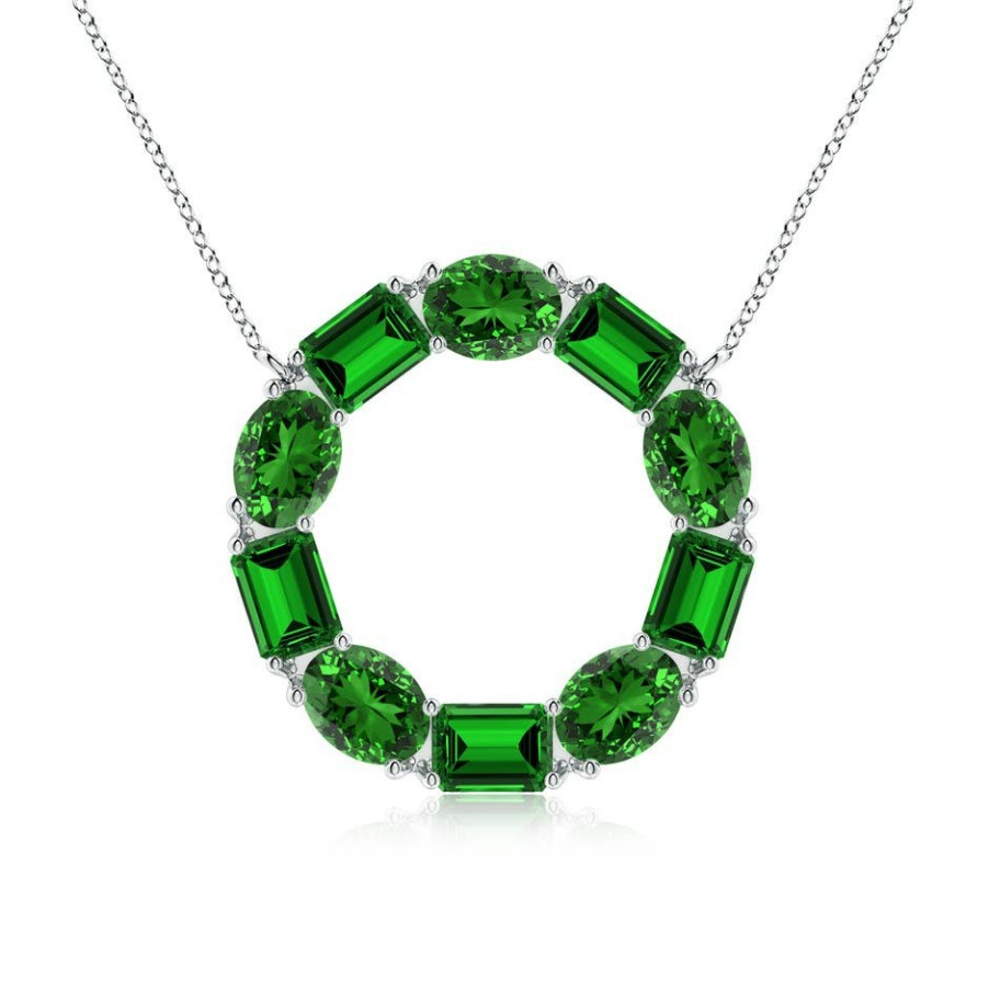 Necklaces Angara Emerald | Lab-Grown Emerald-Cut And Oval Emerald Circle Of Life Pendant