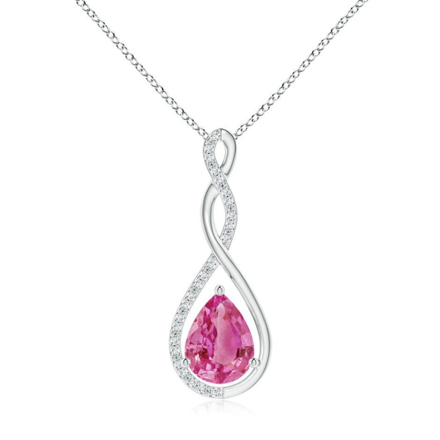 Necklaces Angara Pink Sapphire | Twisted Infinity Floating Pink Sapphire Drop Pendant