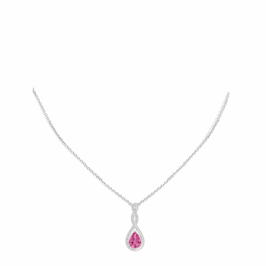 Necklaces Angara Pink Sapphire | Twisted Infinity Floating Pink Sapphire Drop Pendant