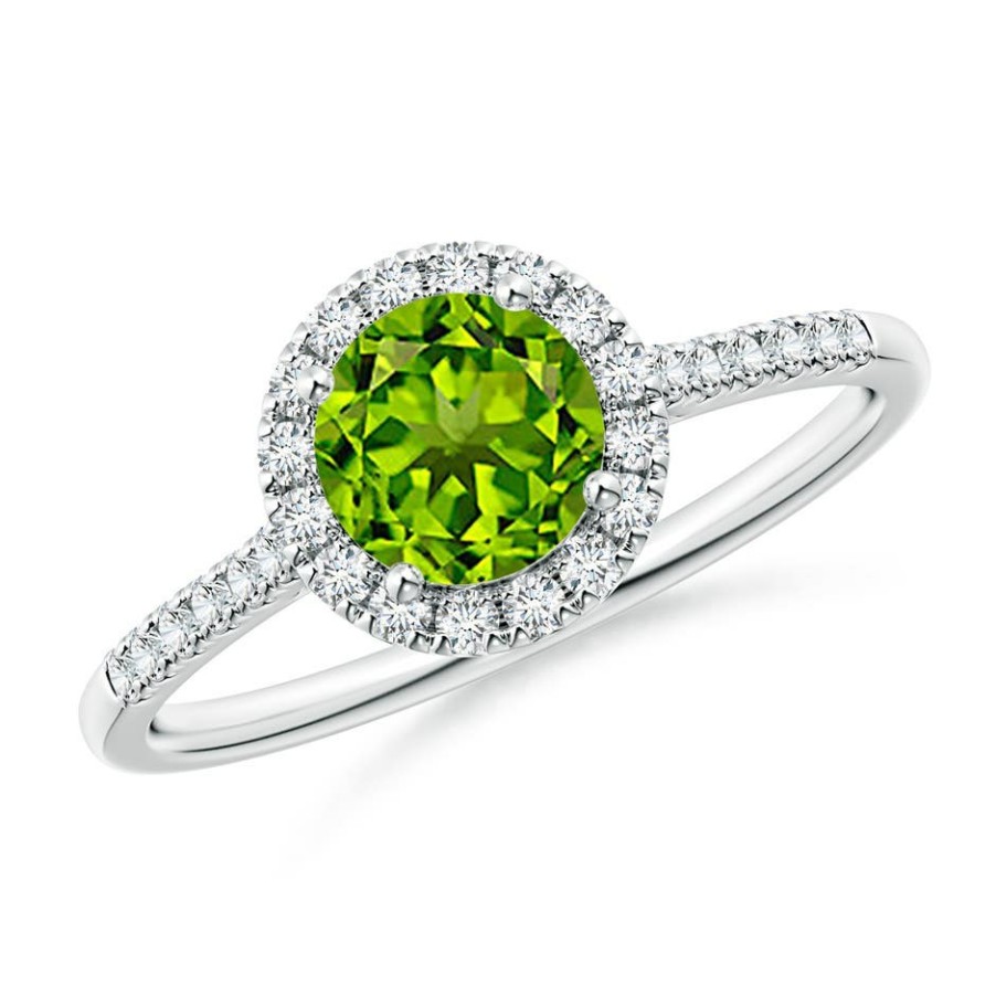 Rings Angara Peridot | Round Peridot Halo Ring With Diamond Accents