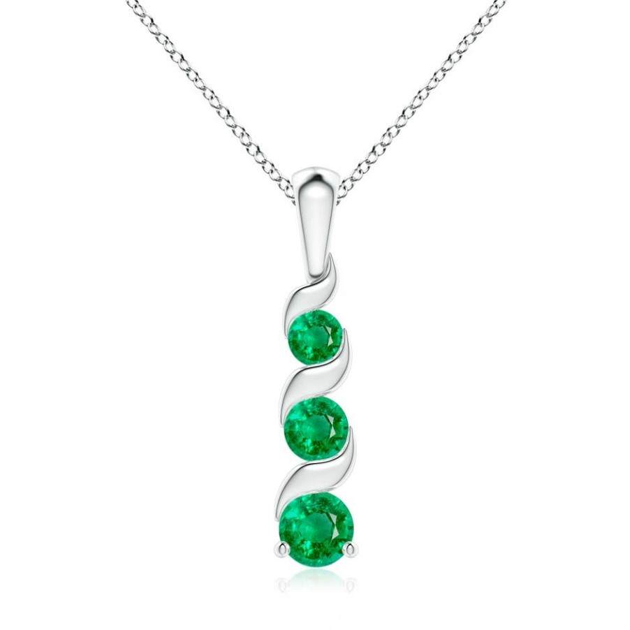 Necklaces Angara Emerald | Channel-Set Round Emerald Three Stone Journey Pendant