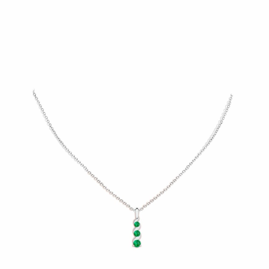 Necklaces Angara Emerald | Channel-Set Round Emerald Three Stone Journey Pendant