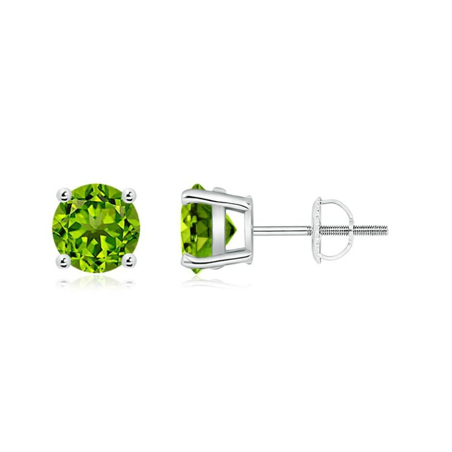 Earrings Angara Peridot | Basket-Set Round Peridot Studs