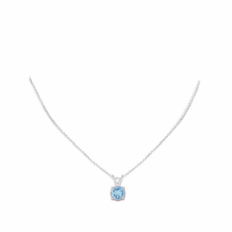 Necklaces Angara Aquamarine | V-Bale Round Aquamarine Solitaire Pendant