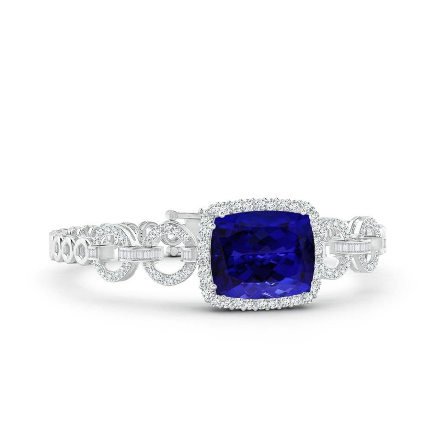 Bracelets Angara Tanzanite | Gia Certified Rectangular Cushion Tanzanite Multi-Link Bracelet With Halo