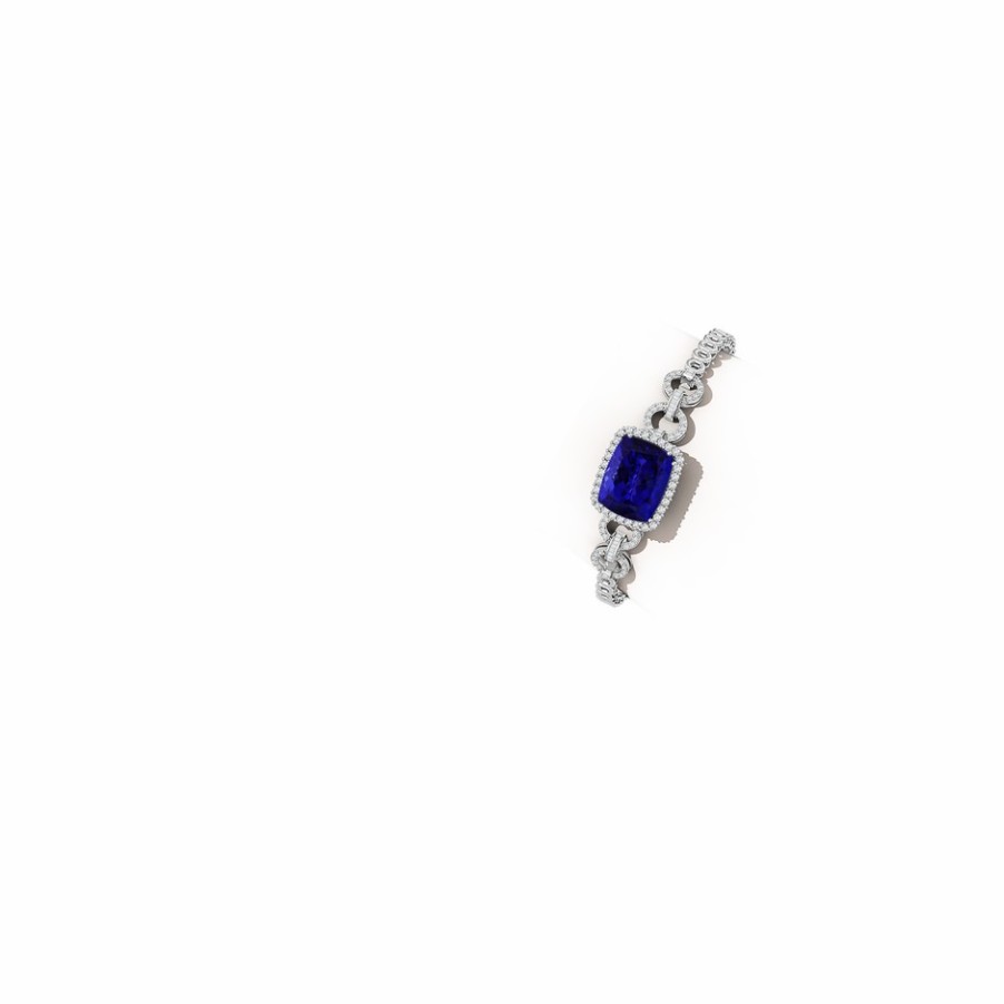 Bracelets Angara Tanzanite | Gia Certified Rectangular Cushion Tanzanite Multi-Link Bracelet With Halo