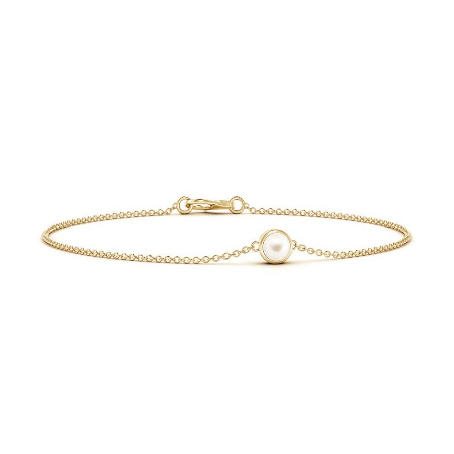 Bracelets Angara Freshwater Pearl | Bezel-Set Round Freshwater Pearl Chain Bracelet