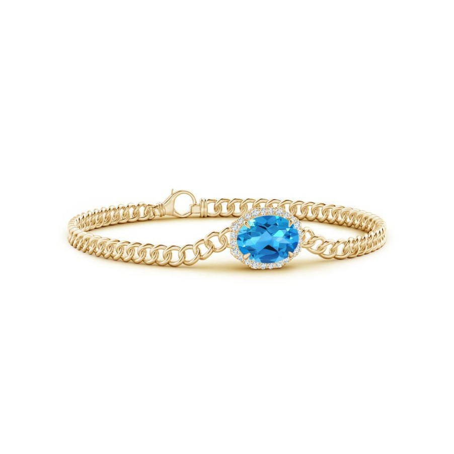 Bracelets Angara Swiss Blue Topaz | Oval Swiss Blue Topaz Bracelet With Octagonal Halo