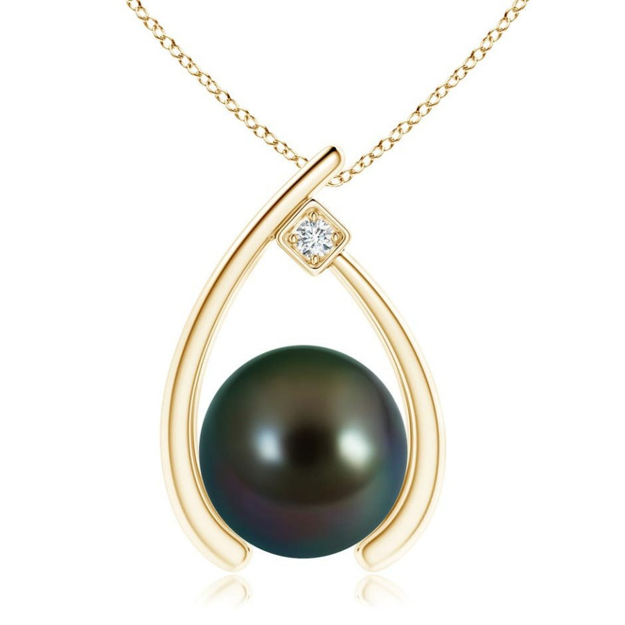 Necklaces Angara Tahitian Pearl | Tahitian Pearl Wishbone Pendant With Diamond