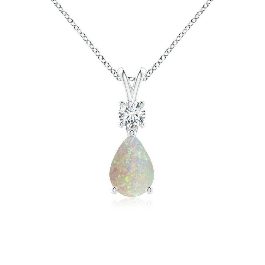 Necklaces Angara Opal | Pear-Shaped Opal V-Bale Pendant