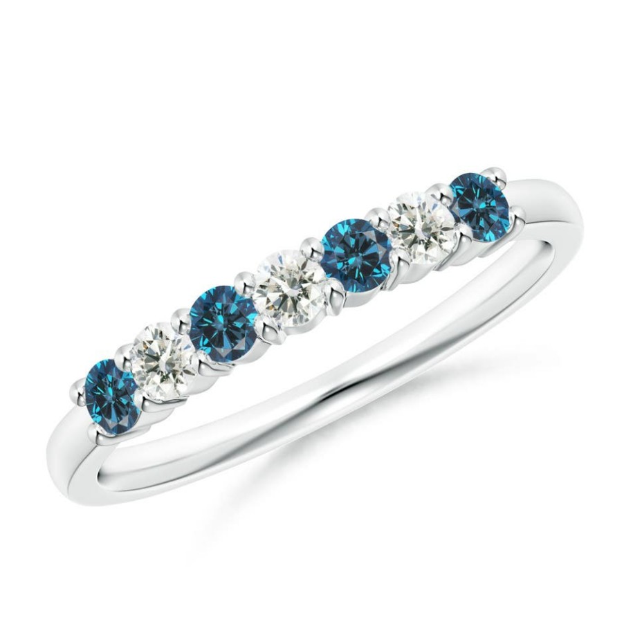 Rings Angara Enhanced Blue | Seven Stone Blue And White Diamond Wedding Ring