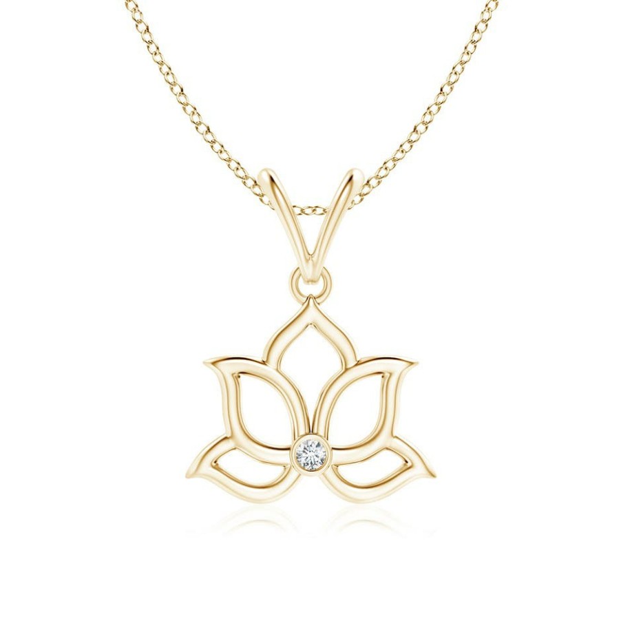 Necklaces Angara Diamond | Bezel-Set Diamond Lotus Flower Pendant