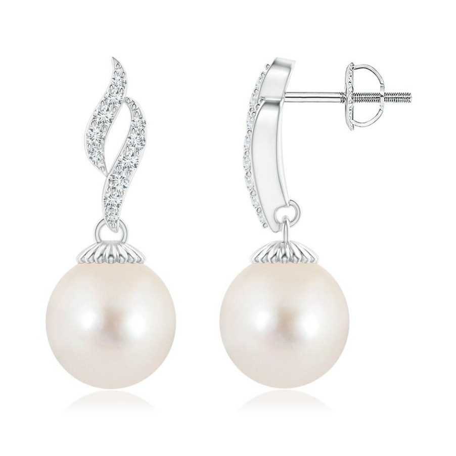 Earrings Angara Freshwater Pearl | Freshwater Pearl And Diamond Flame Earrings