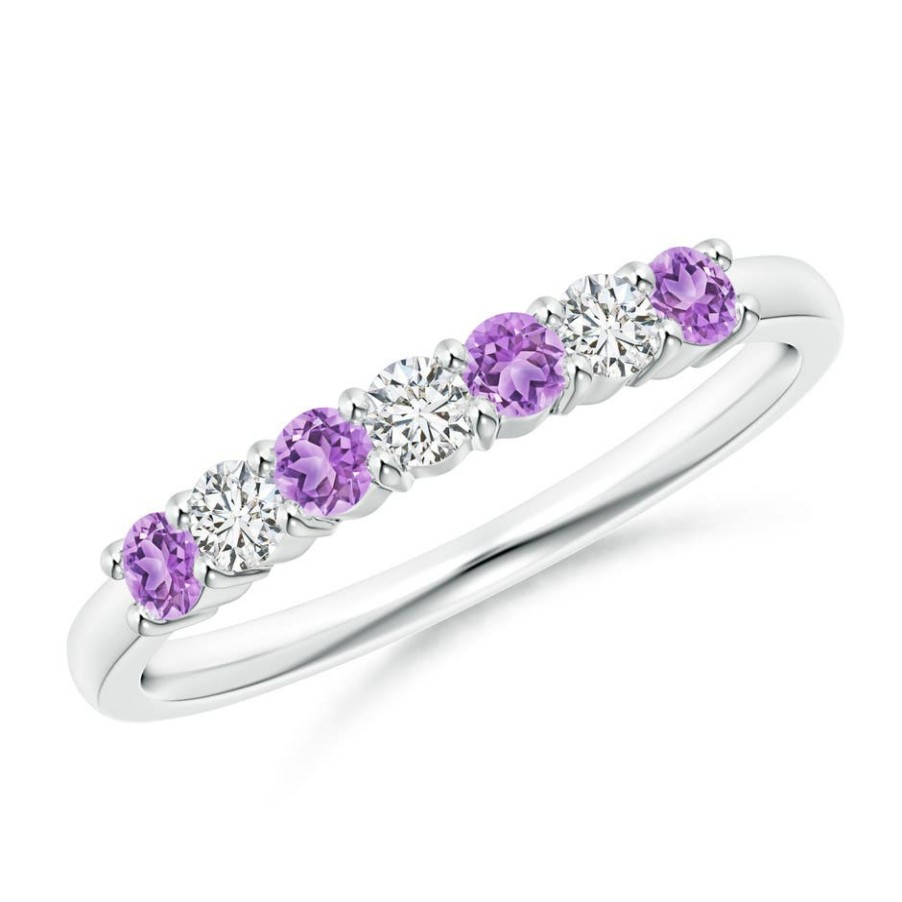 Rings Angara Amethyst | Half Eternity Seven Stone Amethyst And Diamond Wedding Ring