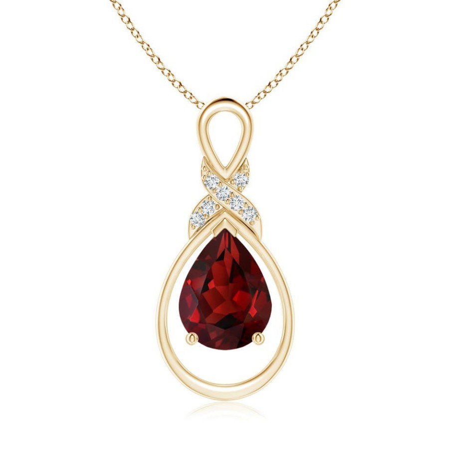 Necklaces Angara Garnet | Garnet Infinity Pendant With Diamond 'X' Motif