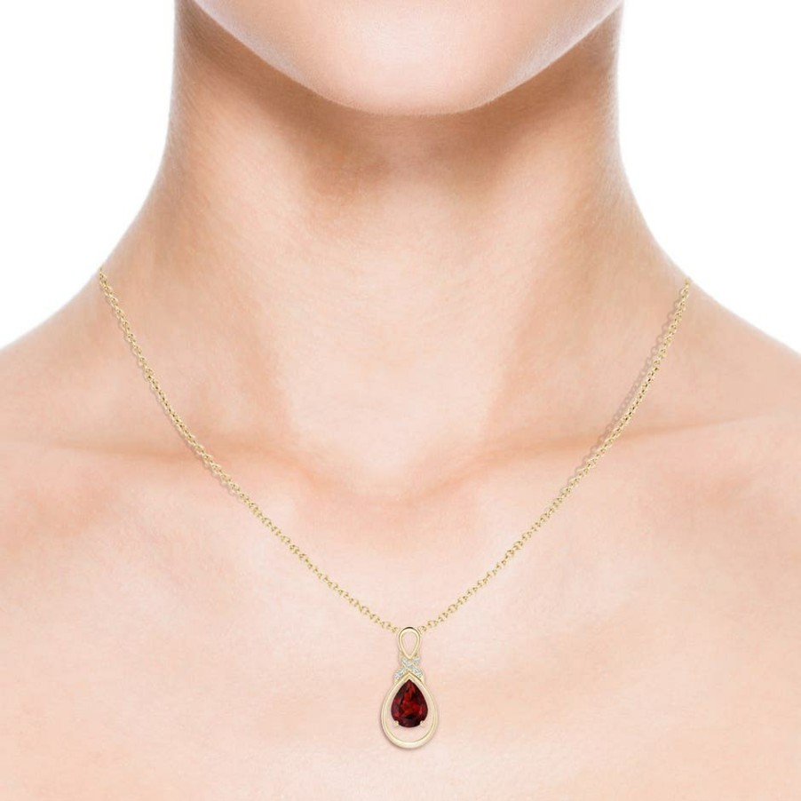 Necklaces Angara Garnet | Garnet Infinity Pendant With Diamond 'X' Motif