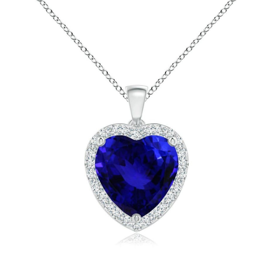 Necklaces Angara Tanzanite | Gia Certified Heart Tanzanite Dangle Pendant With Diamonds