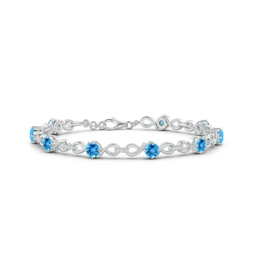 Bracelets Angara Swiss Blue Topaz | Swiss Blue Topaz And Diamond Infinity Link Bracelet