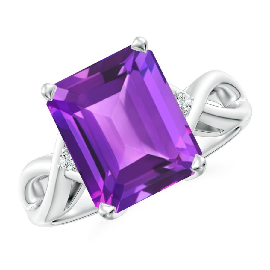 Rings Angara Amethyst | Twist Shank Emerald Cut Amethyst Statement Ring