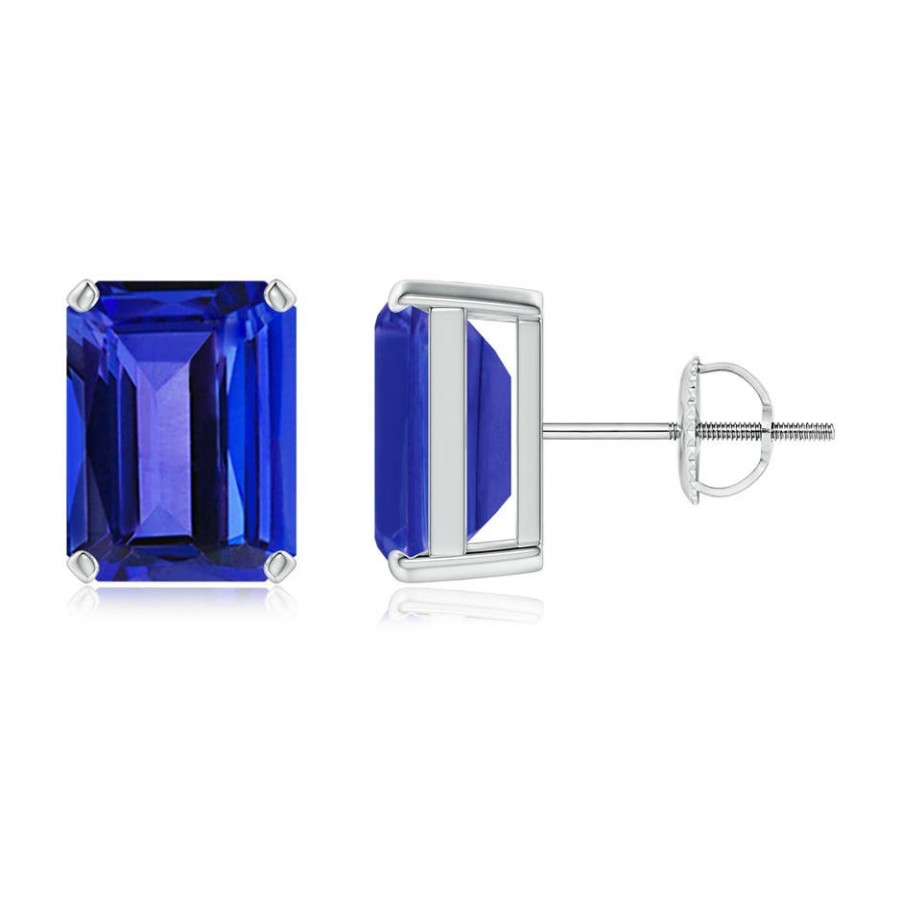 Earrings Angara Tanzanite | Prong-Set Emerald-Cut Tanzanite Solitaire Stud Earrings