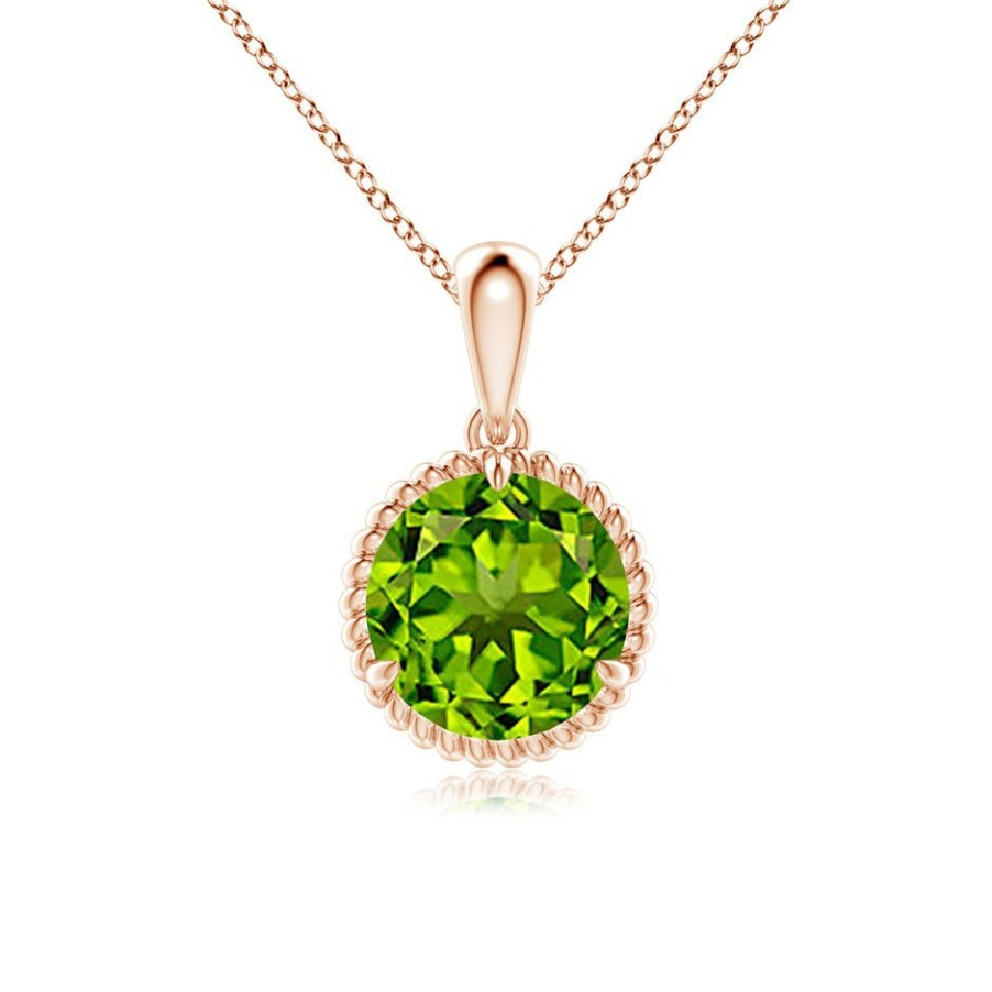 Necklaces Angara Peridot | Rope-Framed Claw-Set Peridot Solitaire Pendant