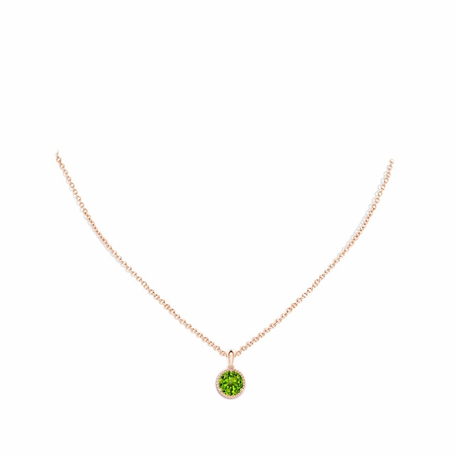 Necklaces Angara Peridot | Rope-Framed Claw-Set Peridot Solitaire Pendant