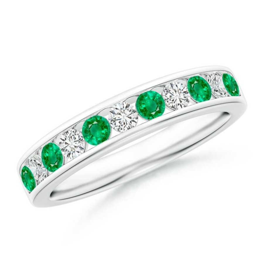 Rings Angara Emerald | Channel Set Emerald And Diamond Semi Eternity Ring