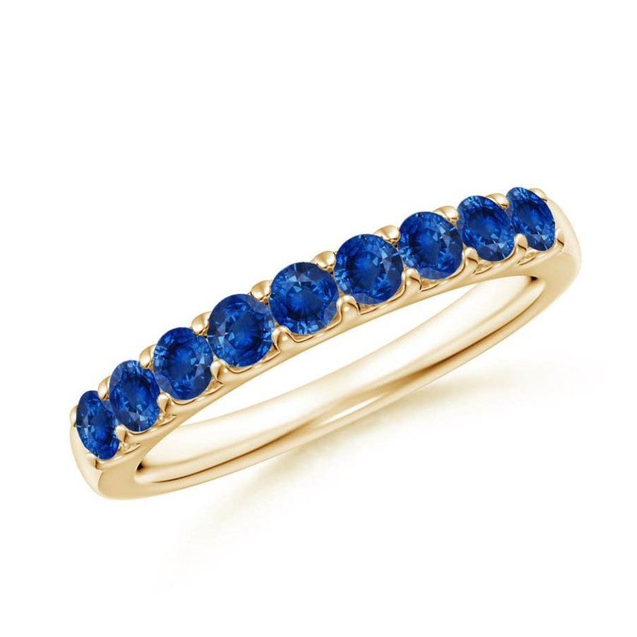 Rings Angara Blue Sapphire | Shared Prong Set Half Eternity Sapphire Wedding Band