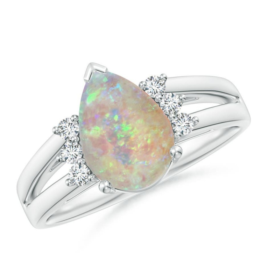 Rings Angara Opal | Pear Opal Ring With Triple Diamond Accents