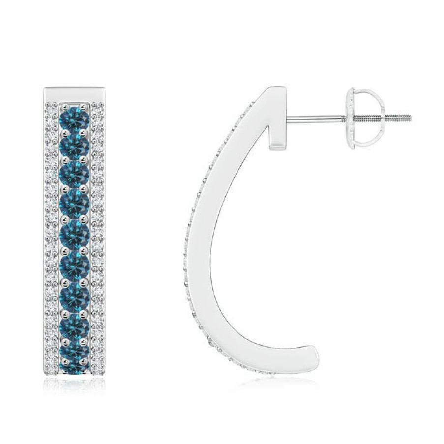 Earrings Angara Enhanced Blue | Blue Diamond Half Hoop Earrings