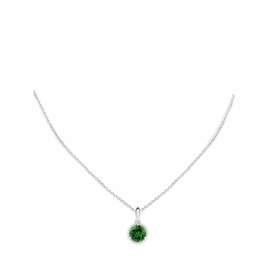 Necklaces Angara Emerald | Lab-Grown Rope-Framed Claw-Set Emerald Solitaire Pendant