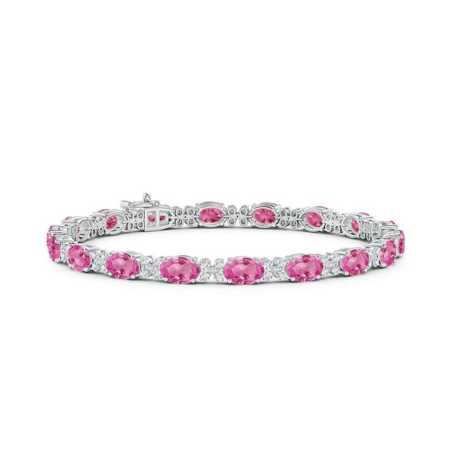 Bracelets Angara Pink Sapphire | Oval Pink Sapphire Tennis Bracelet With Diamonds