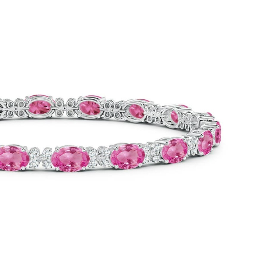 Bracelets Angara Pink Sapphire | Oval Pink Sapphire Tennis Bracelet With Diamonds