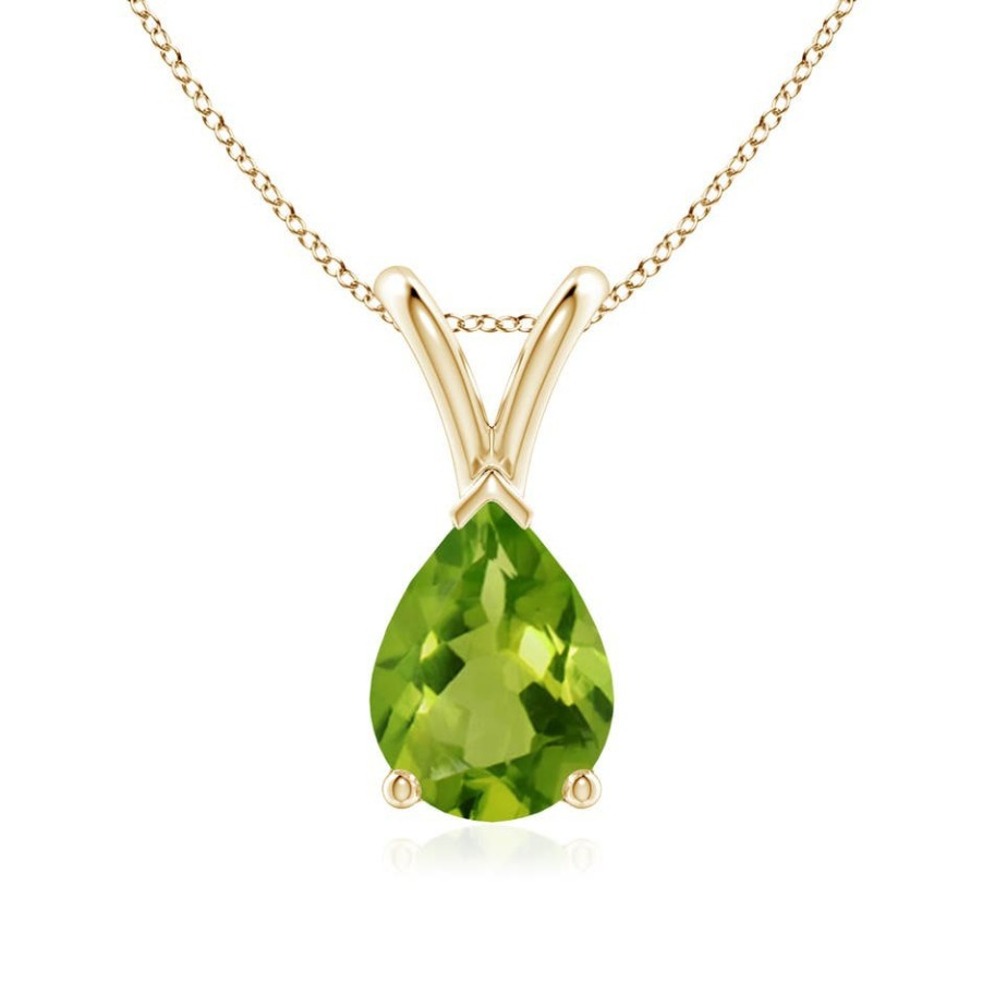 Necklaces Angara Peridot | V-Bale Pear-Shaped Peridot Solitaire Pendant