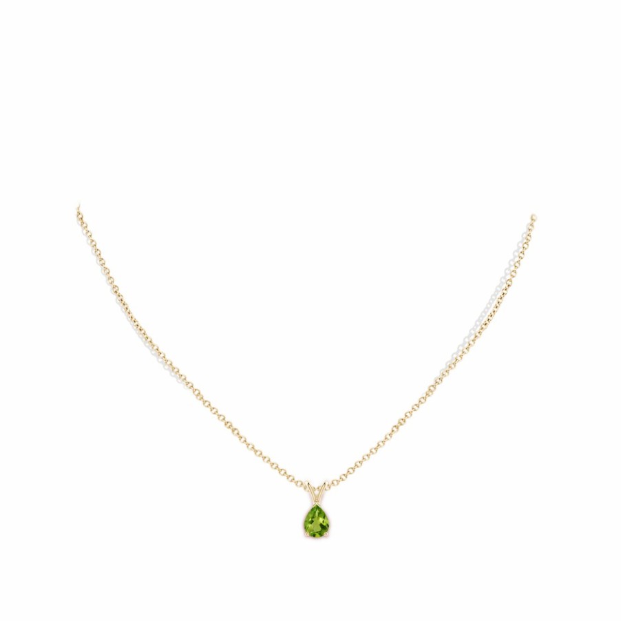 Necklaces Angara Peridot | V-Bale Pear-Shaped Peridot Solitaire Pendant