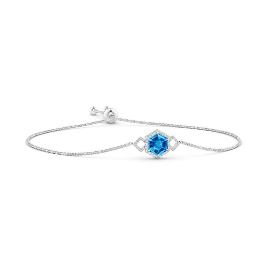 Bracelets Angara Swiss Blue Topaz | Hexagonal Step-Cut Swiss Blue Topaz Bolo Bracelet