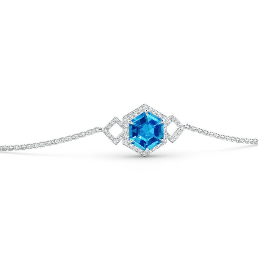 Bracelets Angara Swiss Blue Topaz | Hexagonal Step-Cut Swiss Blue Topaz Bolo Bracelet