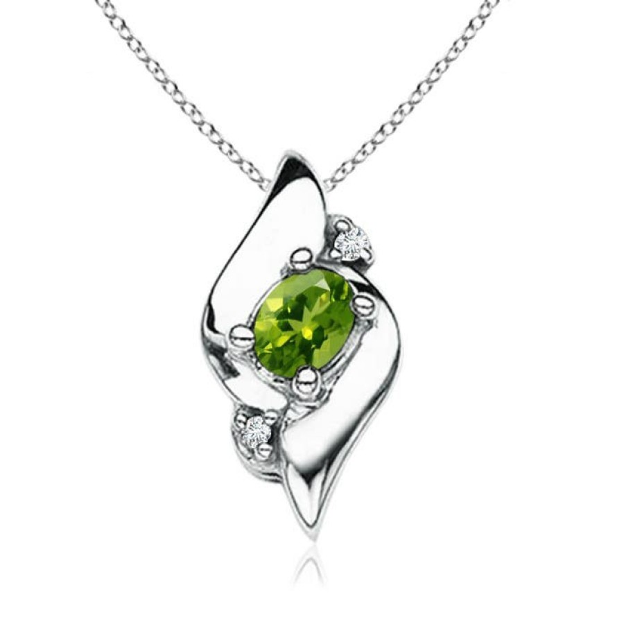 Necklaces Angara Peridot | Shell Style Oval Peridot And Diamond Pendant