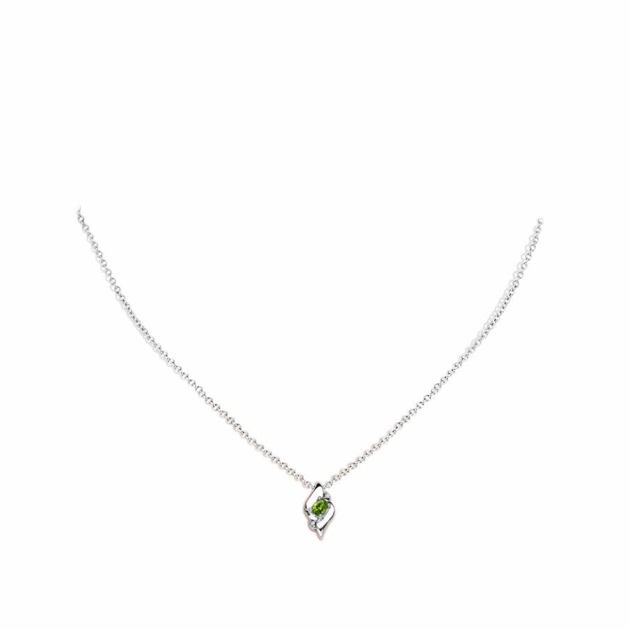 Necklaces Angara Peridot | Shell Style Oval Peridot And Diamond Pendant