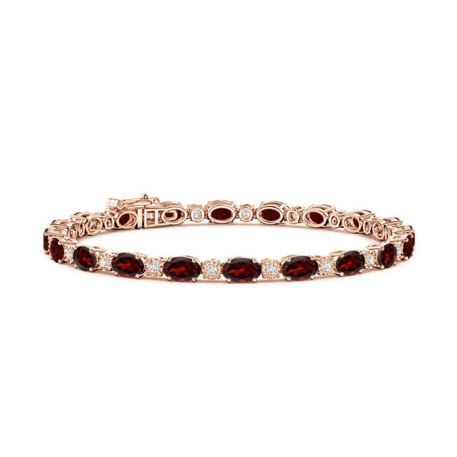 Bracelets Angara Garnet | Oval Garnet Tennis Bracelet With Gypsy Diamonds