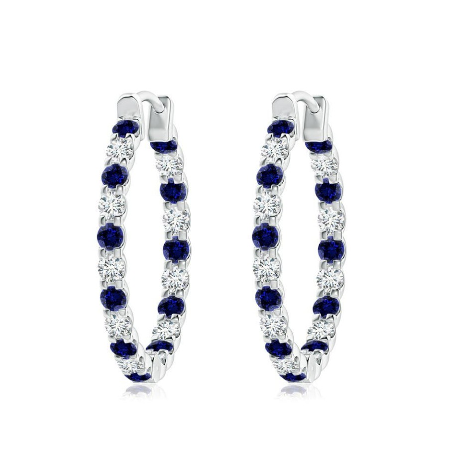 Earrings Angara Blue Sapphire | Lab-Grown Prong-Set Sapphire And Lab Diamond Inside Out Hoop Earrings