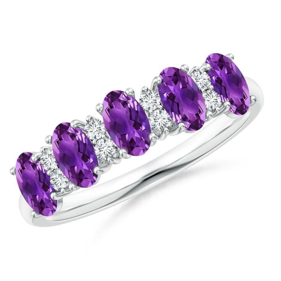 Rings Angara Amethyst | Five Stone Amethyst And Diamond Wedding Ring