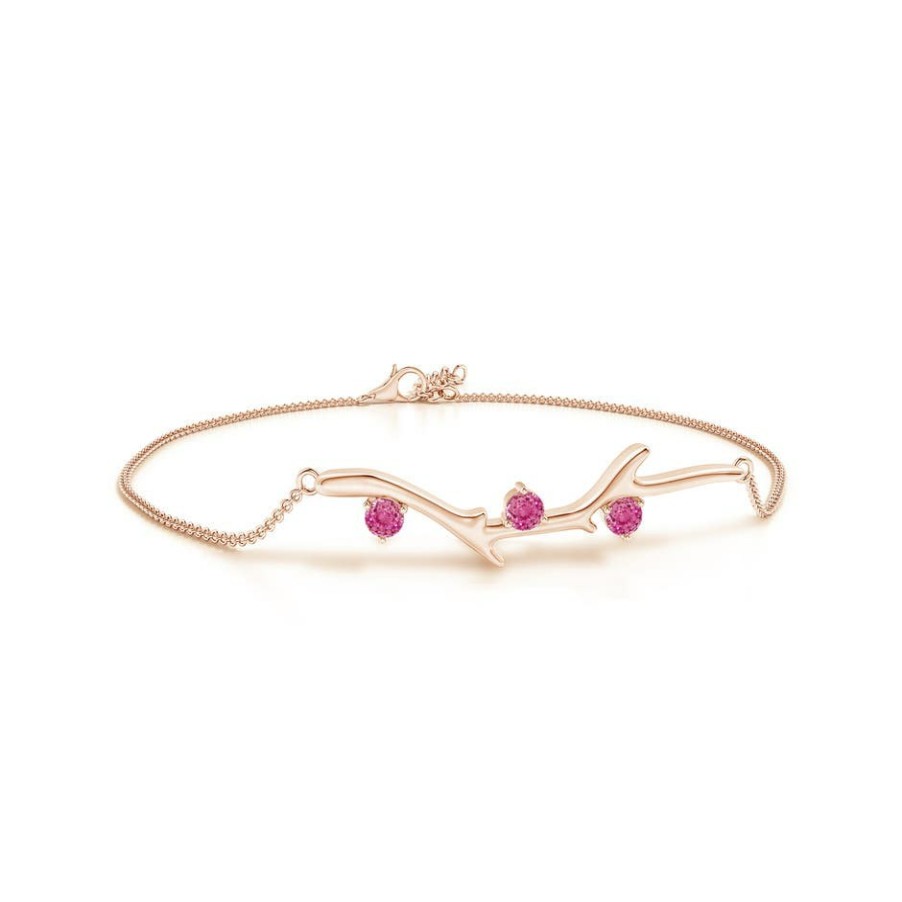 Bracelets Angara Pink Sapphire | Nature Inspired Round Pink Sapphire Tree Branch Bracelet