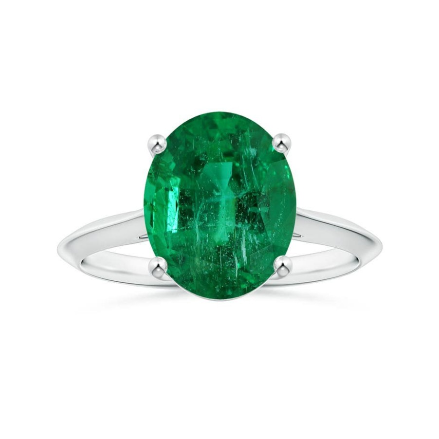 Rings Angara Emerald | Prong-Set Gia Certified Solitaire Oval Emerald Knife-Edge Shank Ring