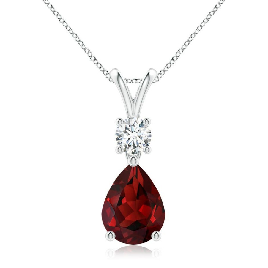 Necklaces Angara Garnet | Pear-Shaped Garnet V-Bale Pendant