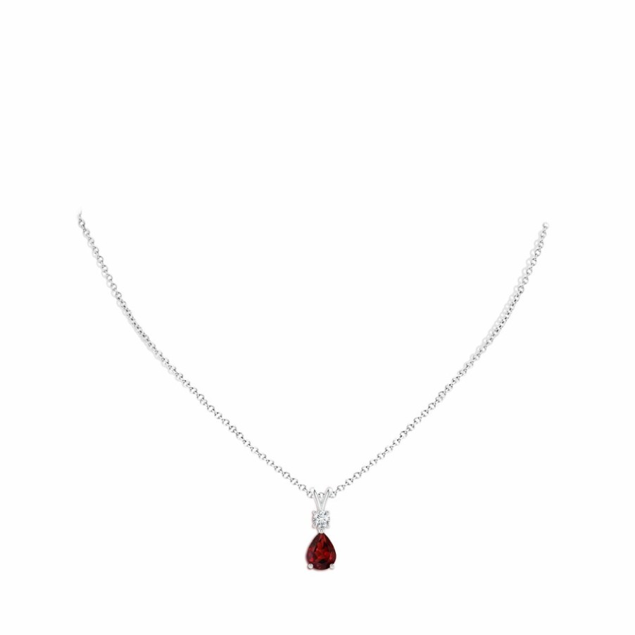 Necklaces Angara Garnet | Pear-Shaped Garnet V-Bale Pendant